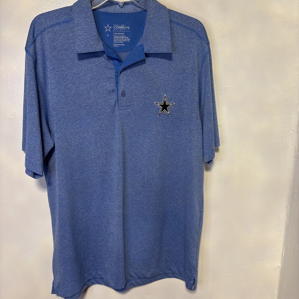Dallas Cowboys Polo Golf Shirt Mens L Blue Stripe Short Sleeve Football